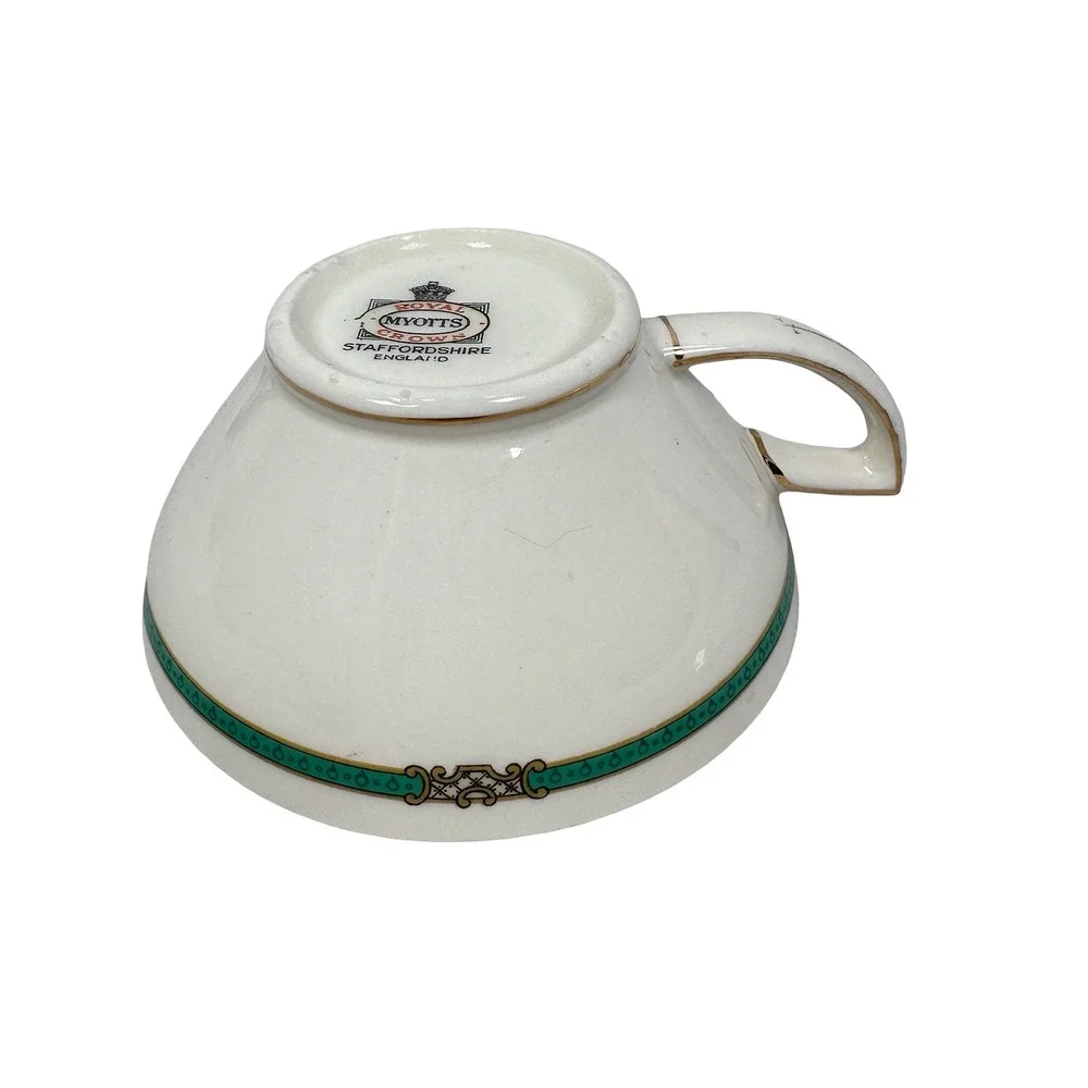 Royal Myotts Crown Chelsea Bird Green Tea Cups and Saucers Set of 6 England‎